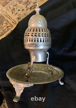 Vintage Brass Copper Moroccan Arabic Incense Burner On Engraved Plate