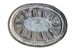 Vintage Brass Lord Vishnu Dashavatara 10 Avtar Embossed Silver Plated Plate Tray