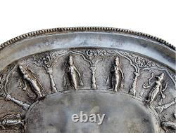 Vintage Brass Lord Vishnu Dashavatara 10 Avtar Embossed Silver Plated Plate Tray