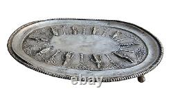 Vintage Brass Lord Vishnu Dashavatara 10 Avtar Embossed Silver Plated Plate Tray