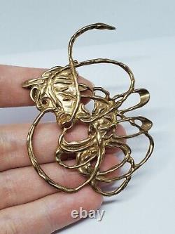 Vintage Brutalist Sterling Silver Gold Vermeil Freeform OOAK Pendant Signed 925