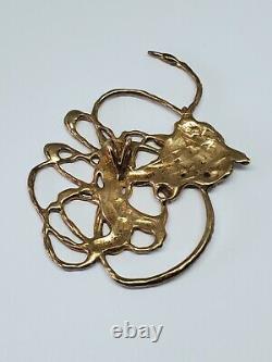 Vintage Brutalist Sterling Silver Gold Vermeil Freeform OOAK Pendant Signed 925