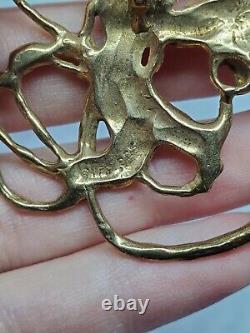 Vintage Brutalist Sterling Silver Gold Vermeil Freeform OOAK Pendant Signed 925