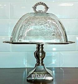 Vintage Cake Plate Stand Silver Plate with Hand Blown Glass by Godinger