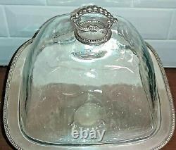 Vintage Cake Plate Stand Silver Plate with Hand Blown Glass by Godinger