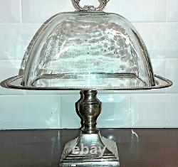 Vintage Cake Plate Stand Silver Plate with Hand Blown Glass by Godinger