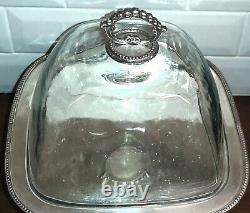 Vintage Cake Plate Stand Silver Plate with Hand Blown Glass by Godinger