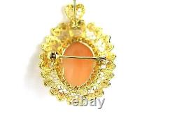 Vintage Cameo, Silver (Italy) Brooch & Pendant, Gold Plated, Heart, L 3,3 CM