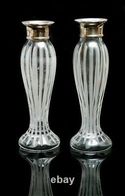 Vintage Carrs Silver Plated Crystal Etched Glass Vases