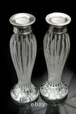 Vintage Carrs Silver Plated Crystal Etched Glass Vases