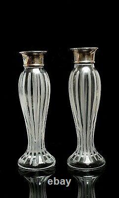 Vintage Carrs Silver Plated Crystal Etched Glass Vases