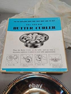 Vintage Celtic Butter Curler Press Mold Dish Original Box England Silver Plated