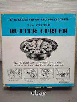 Vintage Celtic Butter Curler Press Mold Dish Original Box England Silver Plated