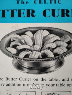Vintage Celtic Butter Curler Press Mold Dish Original Box England Silver Plated
