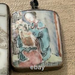 Vintage Chinese Porcelain Pottery Shard Pendant Silver Plated