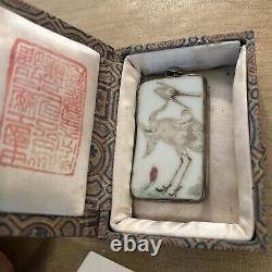 Vintage Chinese Porcelain Pottery Shard Pendant Silver Plated