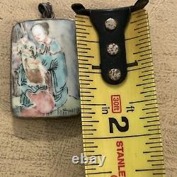 Vintage Chinese Porcelain Pottery Shard Pendant Silver Plated
