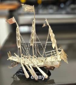 Vintage Chinese Silver-Plated Dragon Boat, War Junk Model
