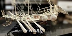 Vintage Chinese Silver-Plated Dragon Boat, War Junk Model