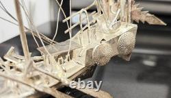 Vintage Chinese Silver-Plated Dragon Boat, War Junk Model
