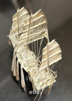 Vintage Chinese Silver-Plated Dragon Boat, War Junk Model