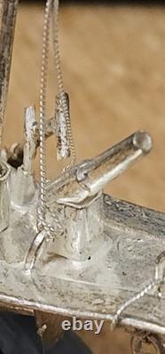 Vintage Chinese Silver-Plated Dragon Boat, War Junk Model