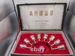 Vintage Chinese Silver-Plated Mini Chalice's Set Of 8 In Original Box