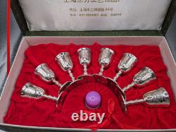 Vintage Chinese Silver-Plated Mini Chalice's Set Of 8 In Original Box