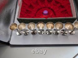 Vintage Chinese Silver-Plated Mini Chalice's Set Of 8 In Original Box