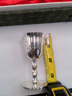Vintage Chinese Silver-Plated Mini Chalice's Set Of 8 In Original Box