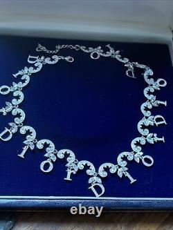 Vintage Christian Dior crystal logo necklace