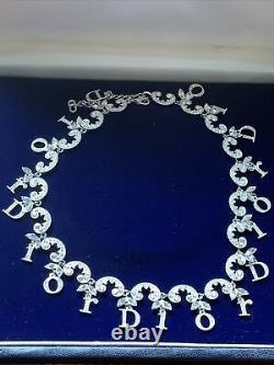 Vintage Christian Dior crystal logo necklace