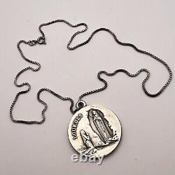 Vintage Christian Plated Pendant Lady Lourdes Chain Necklace Silver 925 Cute