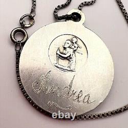 Vintage Christian Plated Pendant Lady Lourdes Chain Necklace Silver 925 Cute