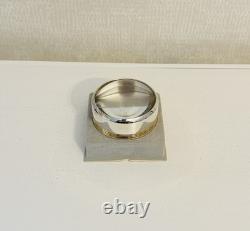 Vintage Christofle Silver Plate & Gold Ribbed Band Desk Magnifier withOriginal Box