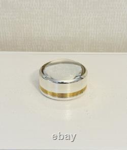 Vintage Christofle Silver Plate & Gold Ribbed Band Desk Magnifier withOriginal Box