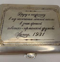 Vintage Cigarette Case Silver Plated Pilot Plane Military Russian Box Sing 1931