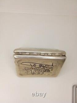 Vintage Cigarette Case Silver Plated Pilot Plane Military Russian Box Sing 1931