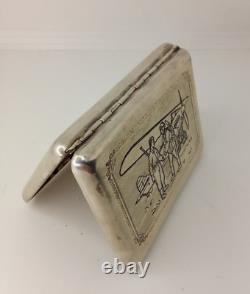 Vintage Cigarette Case Silver Plated Pilot Plane Military Russian Box Sing 1931