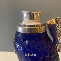 Vintage Cockatoo Glass Decanter- Silver Plate & Blue Parrot Bird Wine Victorian