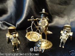 Vintage Collection Of 3 Silver Plate Miniature Oriental Figurines Collectors