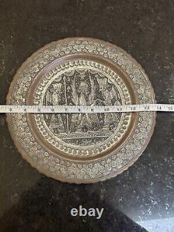 Vintage Copper Hand Etched Persepolis Islamic Tray Ghalamzani 12 Wall Art Plate