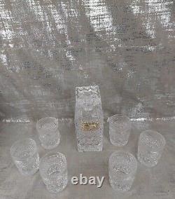 Vintage Crystal Decanter & 6 Whisky Glasses Cut Glass Silver Plated Whiskey Tag