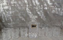 Vintage Crystal Decanter & 6 Whisky Glasses Cut Glass Silver Plated Whiskey Tag