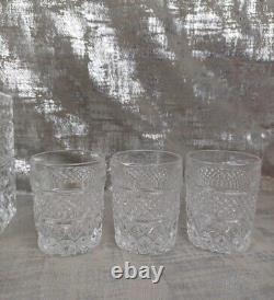 Vintage Crystal Decanter & 6 Whisky Glasses Cut Glass Silver Plated Whiskey Tag