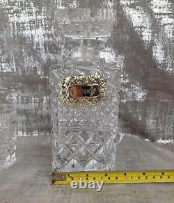 Vintage Crystal Decanter & 6 Whisky Glasses Cut Glass Silver Plated Whiskey Tag