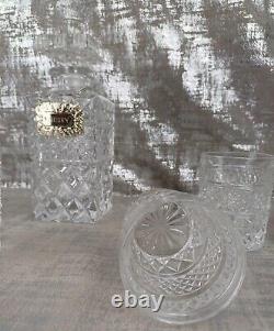 Vintage Crystal Decanter & 6 Whisky Glasses Cut Glass Silver Plated Whiskey Tag