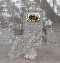 Vintage Crystal Decanter & 6 Whisky Glasses Cut Glass Silver Plated Whiskey Tag