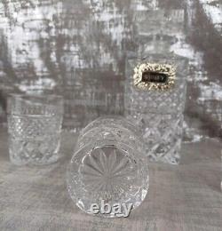 Vintage Crystal Decanter & 6 Whisky Glasses Cut Glass Silver Plated Whiskey Tag