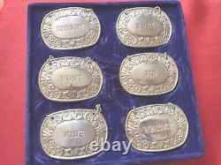 Vintage DECANTER LABEL SET x6 IANTHE Silver plated Original packaging Great Gift